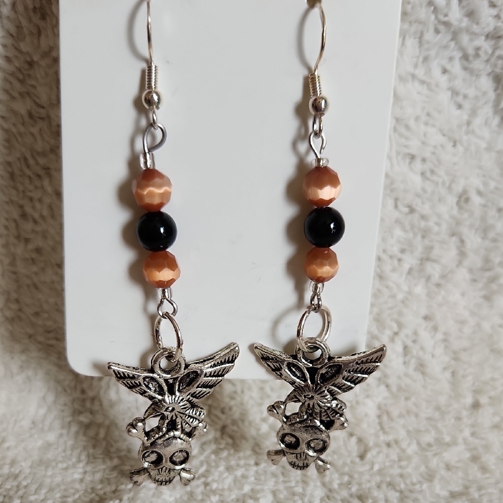 Silver and Black Skull Earrings